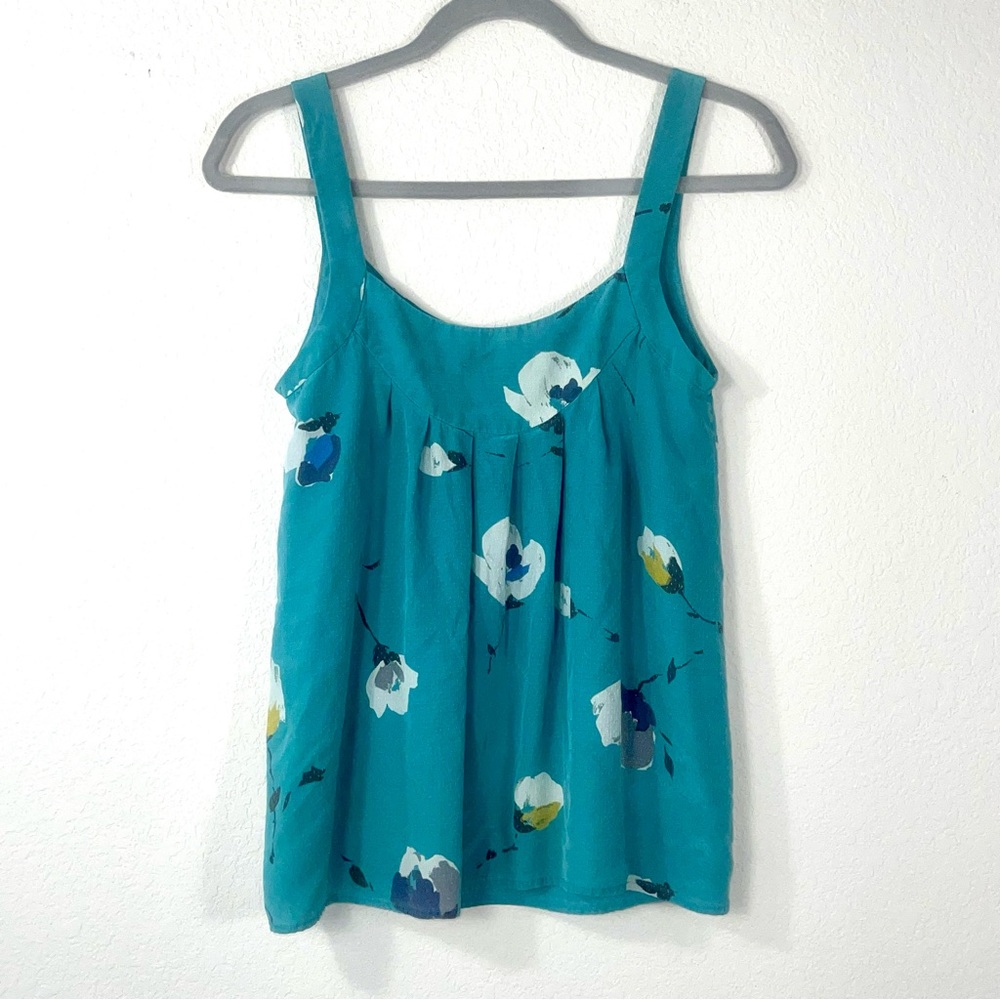 Nicole Farhi turquoise floral 100% silk square rounded neckline size 6 - Picture 8 of 9
